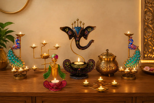 Handcrafted metal t-light holder decoration ideas for Indian homes by KRAPHY