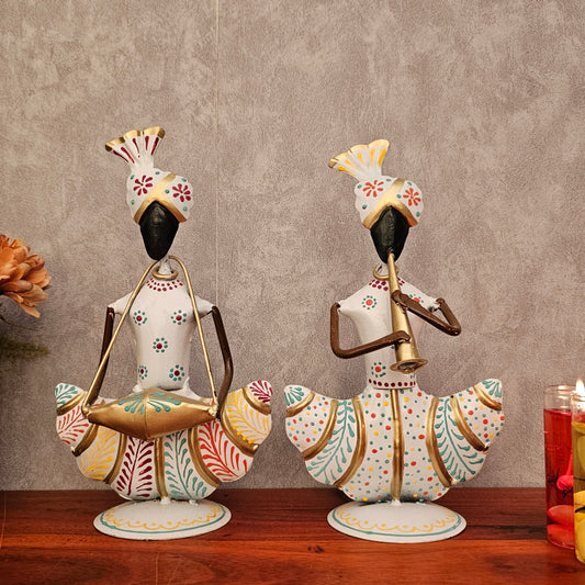 Metal Musician Showpiece Set of Two White Finish