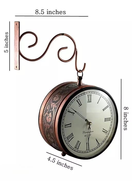 Kraphy Metal Copper Designer Dual Sided Vintage Railway Clock