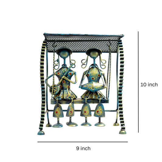Handmade Tribal Couple Metal Swing Showpiece | 10 Inch