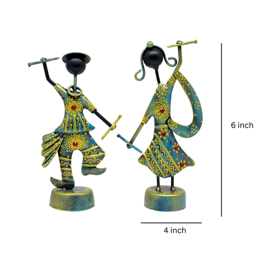 KRAPHY Metal Dandiya Dancing Couple Showpiece Set of 2 6 Inch