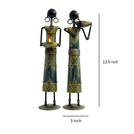 Metal Tribal Lady Tea Light Candle Holder Set of Two ( 10 Inch)