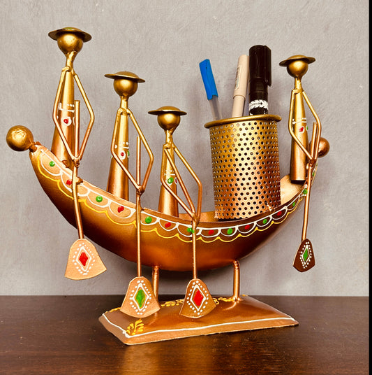 Metal Boat Pen Stand Showpiece(10 x 8 Inch)