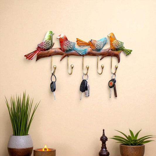 Multicolour Metal Handpainted Bird Key Holder
