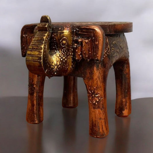 Wooden Elephant Stool With Brown Color