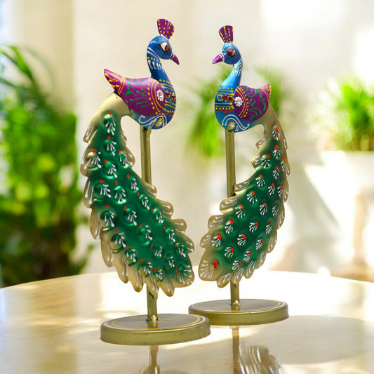 Metal Peacock Showpiece Set of Two (10x5 Inch )