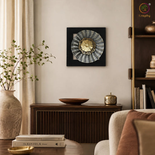 Iron And Mdf Wood Framed Leaf Wall Art In Gold & Black