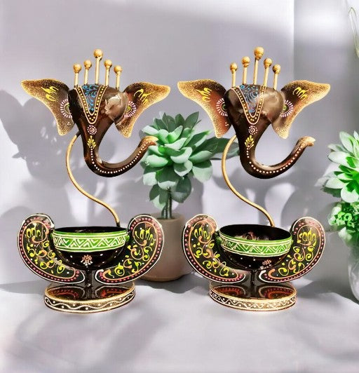 Kraphy Iron Ganesh T-Light Candle Holder Figurine set of 2