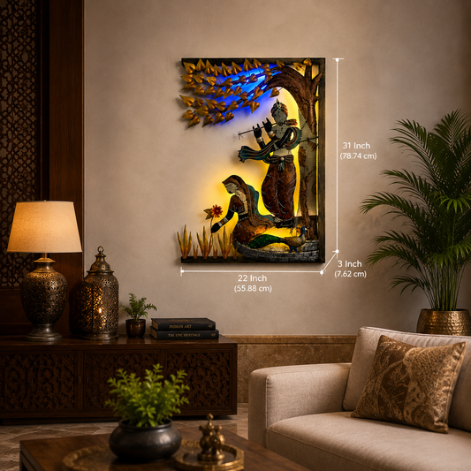 Kraphy Iron Radha Krishna In Multicolour With LED Wall Art