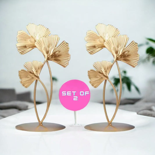 (Pack Of 2) Kraphy Metal Genko Leaf Table Decor Showpiece