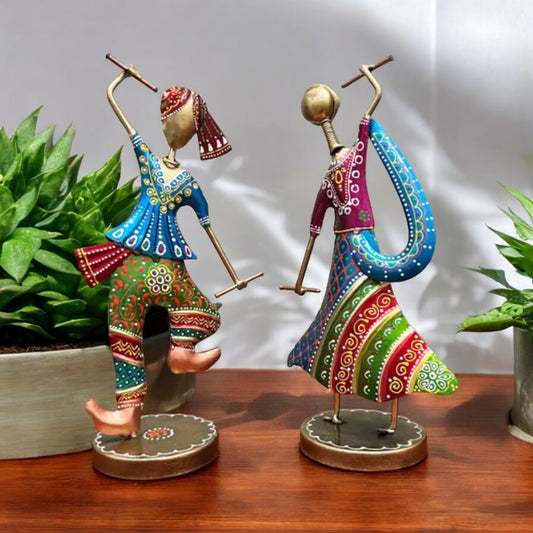 Metal Dandiya Dancing Couple Decorative Showpiece Set Of 2