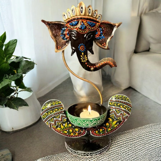 Metal Ganesha Decorative Showpiece T-Light Holder