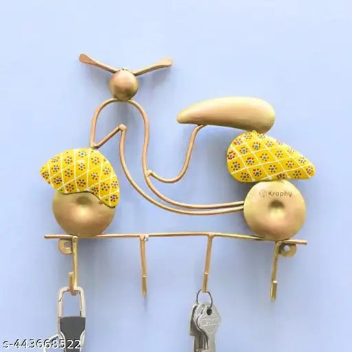 Metal Key Hanger Yellow Scooter Wall Hanging Decor