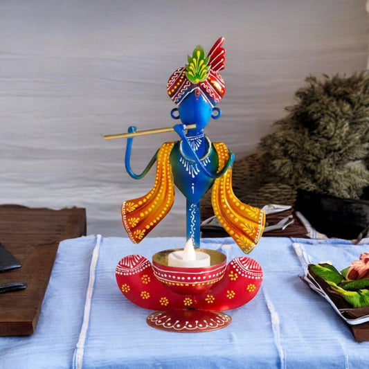 Blue Metal krishna Showpiece Tea Light Holder