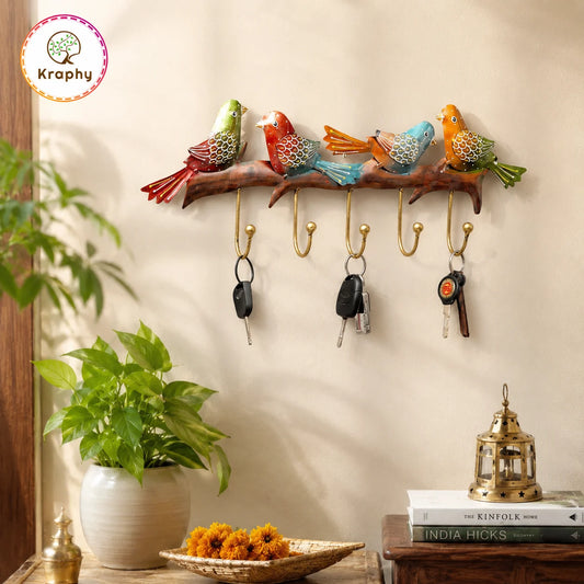 Multicolour Metal Handpainted Bird Key Holder
