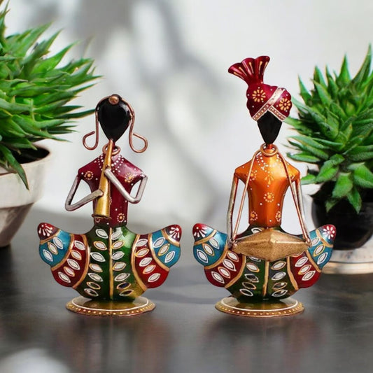 Iron Multicolour Musician Table Décor Showpiece/TeaLight
