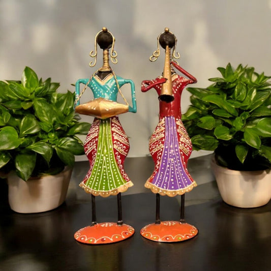 Pack Of 2 Kraphy Metal Wrought Iron Musician Lady showpieces