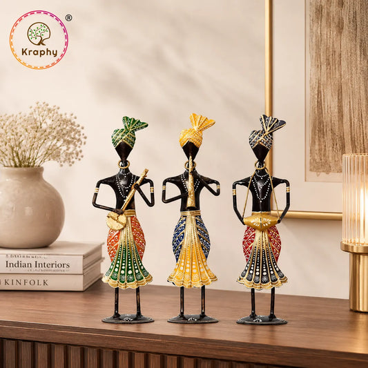 (Pack Of 3) Kraphy Wrought Iron Decorative Musician Showpiece