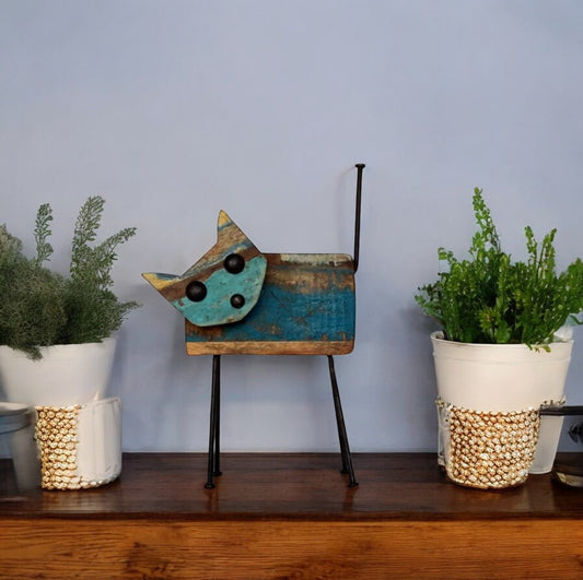 Recycled Scrap Wood And Iron Cat