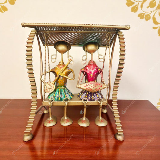 Metal Musician Couple on Swing Showpiece (10x9 Inch)