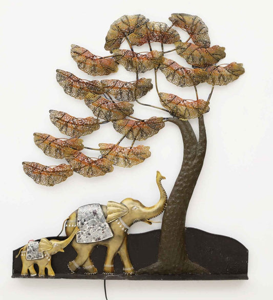 Elephant Multicolor Metal Led Wall Art