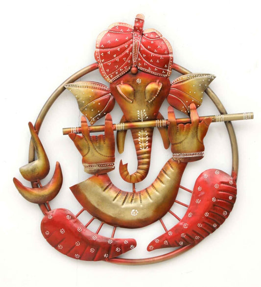 Ganesha Bansuri Multicolor Metal Wall Art