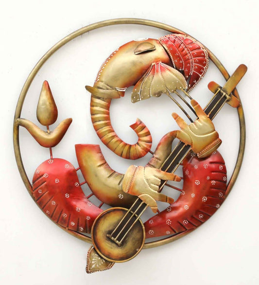 Ganesha Guitar Multicolor Metal Wall Art