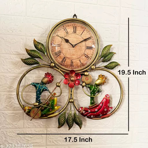 Kraphy Metal Wrought Iron Musician Wall Hanging With Clock