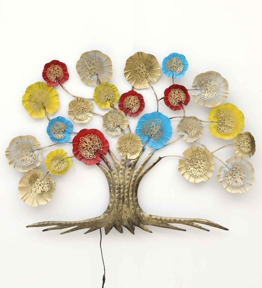 Multi Color Antique Design Metal Tree Wall Art With Led Back Light