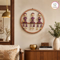 Rajasthani Musical Trio Metal Wall Art | Hand-Painted Purple Folk Art Round Wall Hanging | 14.5 Inch
