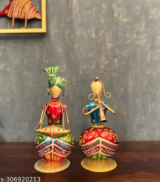 Kraphy Crafts Metal Rajasthani Musicians Item showpiece Set of 2
