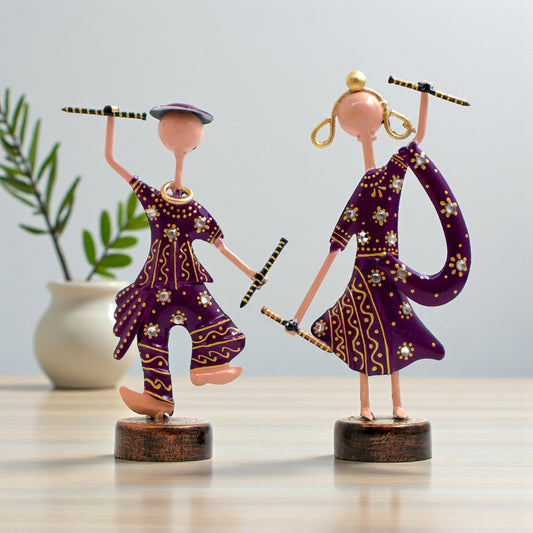 Rajasthani Musician Couple Metal Showpiece – 6 Inch