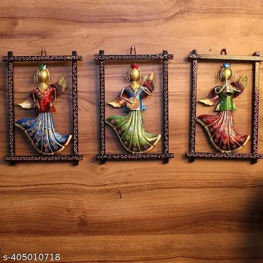 Kraphy Metal wall Hanging Lady Musician Frame Set OF 3
