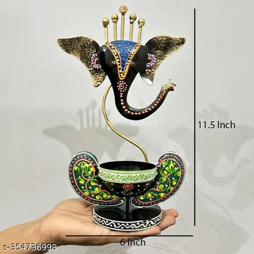 Kraphy Combo Metal Iron Tribal Lady & Ganesha Tea Light Showpieces Pack of 2