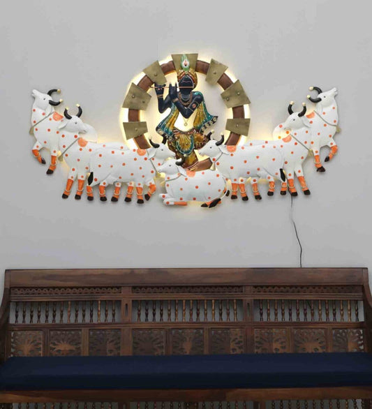 Bansuri Playing Multicolor Metal Led Wall Art