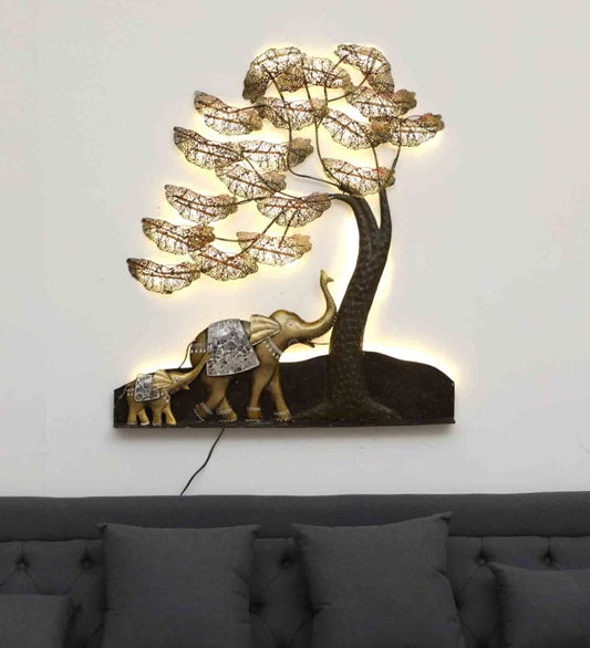 Elephant Multicolor Metal Led Wall Art