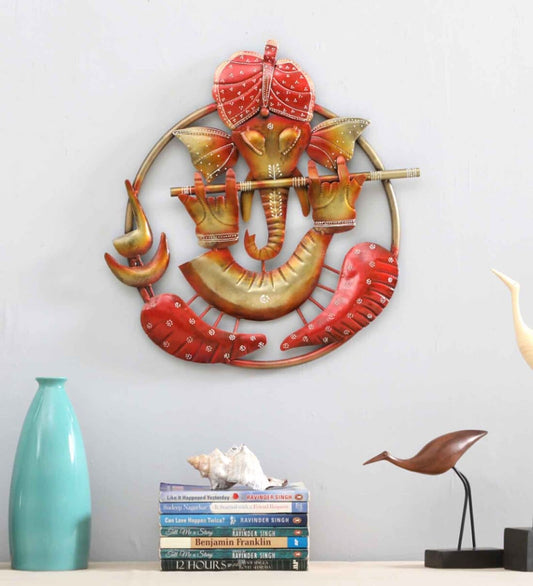 Ganesha Bansuri Multicolor Metal Wall Art