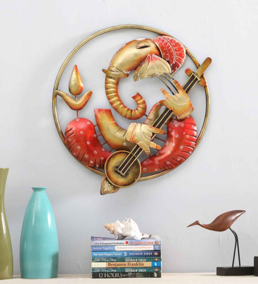 Ganesha Guitar Multicolor Metal Wall Art