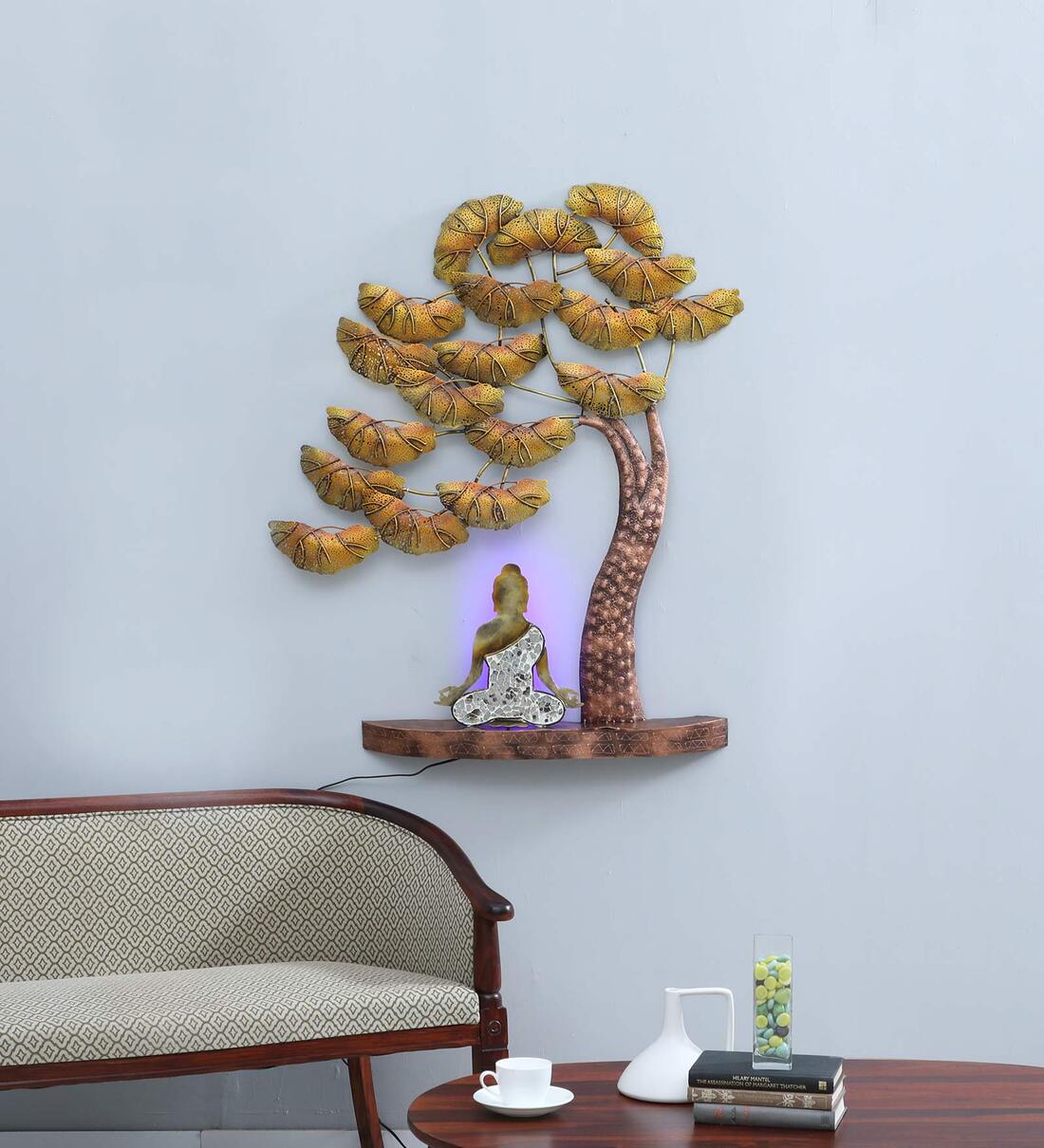 Buddha Tree Multicolor With Led Metal Wall Art - Main Image