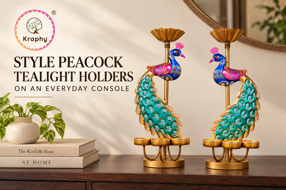 How to Style Peacock Tealight Holders on an Everyday Console