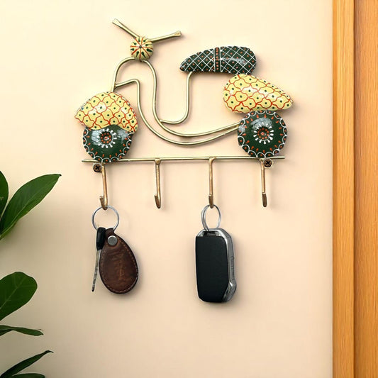 Metal Bike Design Wall Key Holder with Hooks 9Inch