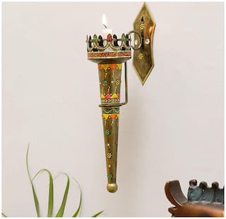 Multicolor Iron Mashaal Showpiece Wall Candle Holder