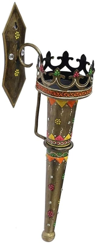 Multicolor Iron Mashaal Showpiece Wall Candle Holder