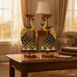 Metal Peacock Diya Candle Holder Set Of 2 13 Inch thumbnail