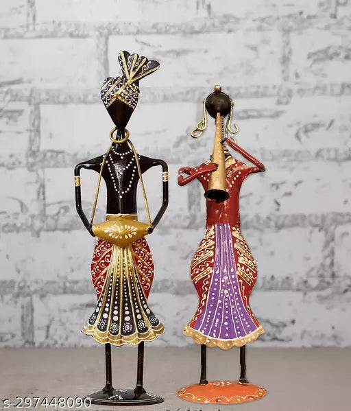 Metal Wrought Iron Tribal Lady showpieces Ladies Doll Figurine Statue Decorative Items | Show Pieces for Home Decor Stylish Living Room Musician