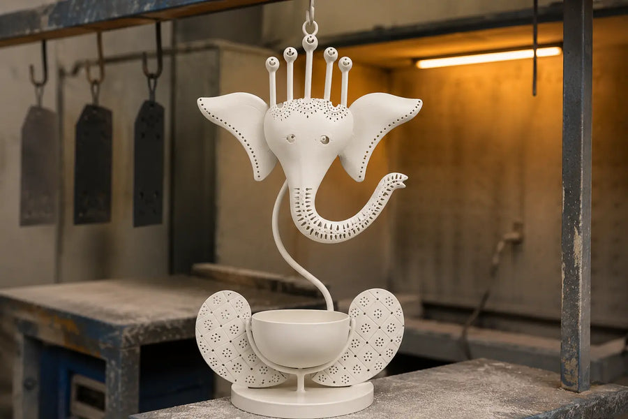 Powder coating process for KRAPHY handcrafted metal home decor