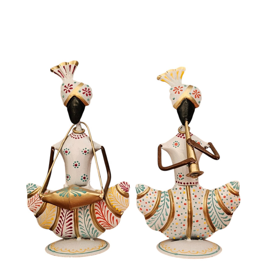 Metal Musician Showpiece Set of Two White Finish