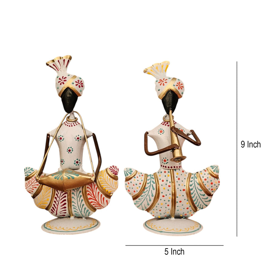 Metal Musician Showpiece Set of Two White Finish