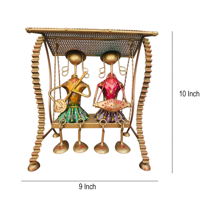 Metal Musician Couple on Swing Showpiece (10x9 Inch)