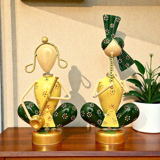 Metal Tribal Musician Couple Showpiece (Pack of 2) 7 Inch